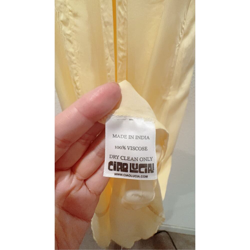 Ciao Lucia Serena Butter Yellow Satin Maxi Dress with Ribbon Tie - Picture 9 of 9